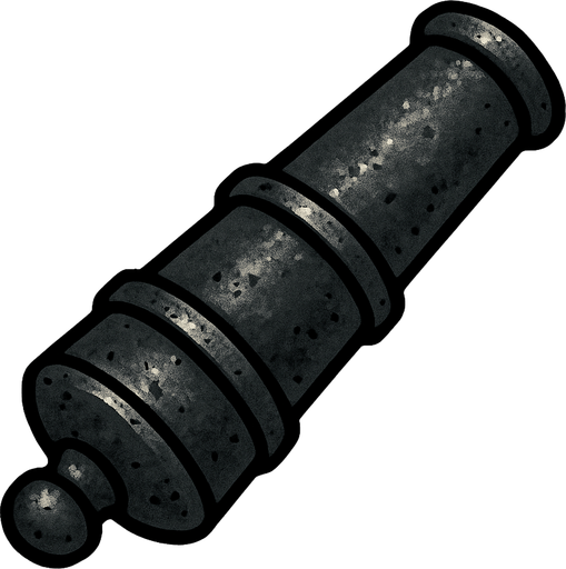 Cannon without wheels or  base, just the cannon.
In-Game asset.  2d.  High contrast.  No shadows. Topdown
