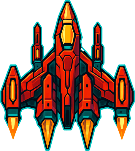 Make it a ship for a space shooting game with intense designing.
In-Game asset.  2d.  High contrast.  No shadows