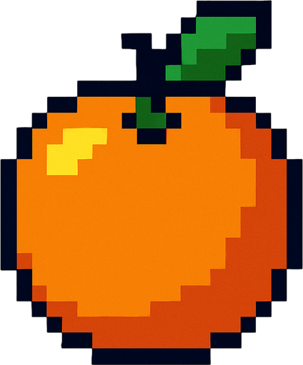 8 bit orange.
In-Game asset.  2d.  High contrast.  No shadows