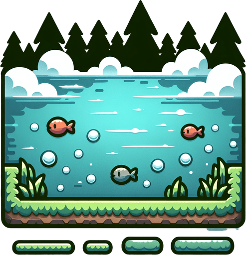 yuvarlak balıklı göl.
Single Game Texture.  In-Game asset.  2d.  Blank background.  High contrast.  No shadows