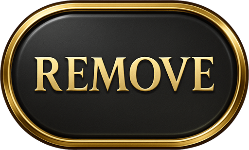 Crea un asset visual para un botón 'REMOVE' (Quitar Apuesta) para la mesa de Blackjack de lujo.

Objetivo: Un botón claro y elegante que permita al jugador quitar su apuesta actual y regresarla a cero, coherente con la opulencia del casino.

Diseño:

Forma: Puede ser un óvalo o un rectángulo con bordes suaves, que sea prominente y fácil de pulsar.

Texto Central: La palabra 'REMOVE' (o 'CLEAR BET') en mayúsculas, con una tipografía audaz, limpia y elegante de casino.

Color: Base en un color que sugiera "borrar" o "resetear" sin ser estridente. Considera un gris oscuro metálico, un plateado pulido o un bronce oscuro, con un acabado elegante.

Borde: Un borde brillante en dorado o plateado.

Efectos (si Upit lo permite):

Sutil efecto de relieve o biselado para darle profundidad.

Un ligero brillo o resplandor que lo haga destacar.

Textura que simule metal pulido o un material lujoso.

Fondo: El asset debe ser independiente con fondo transparente, listo para ser superpuesto en la inter.
In-Game asset.  2d.  High contrast.  No shadows
