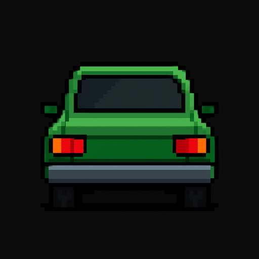 yeşil arkası dönük bir pixel araba ekle.
In-Game asset.  2d.  High contrast.  No shadows