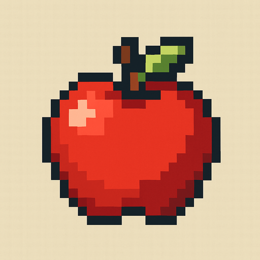 pixel art 2d apple.
In-Game asset.  2d.  High contrast.  No shadows
