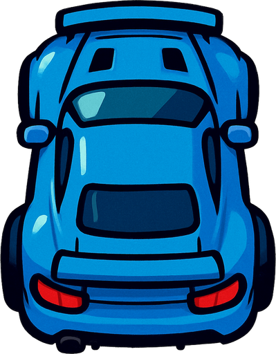 Blue sports car arcade top view.
In-Game asset.  2d.  High contrast.  No shadows