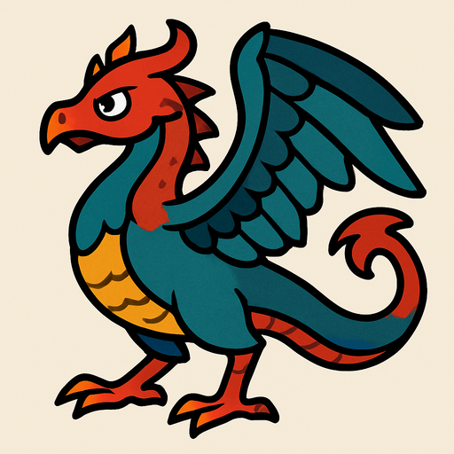 2d bird dragon.
In-Game asset.  2d.  High contrast.  No shadows