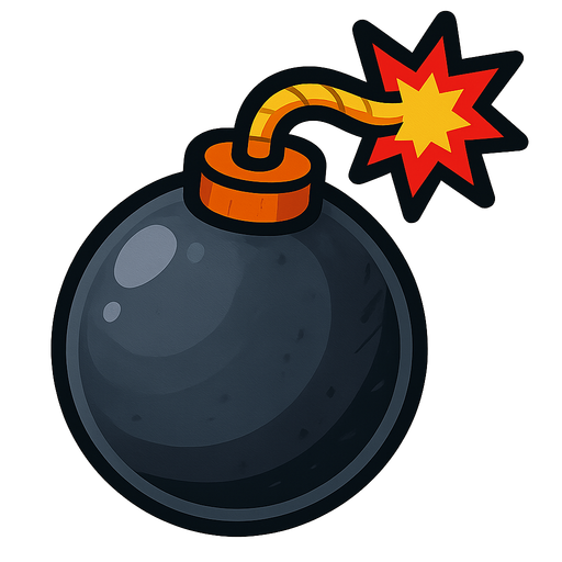 Bomb.
Single Game Texture.  In-Game asset.  2d.  Blank background.  High contrast.  No shadows