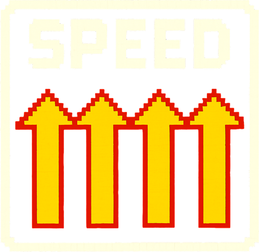 A pixelated speed panel with arrows pointing up.
High contrast.  No shadows
