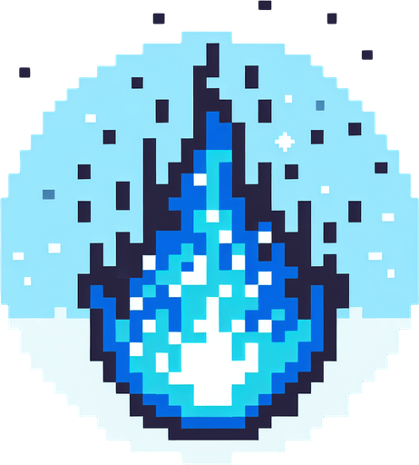 pixel art tall blue fireball.
Single Game Texture. In-Game asset. 2d. Blank background. High contrast. No shadows.