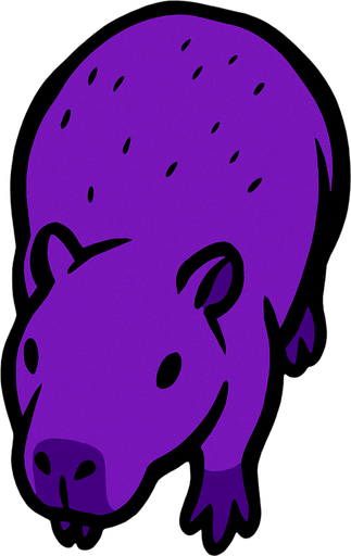 purple capybara top view.
In-Game asset.  2d.  High contrast.  No shadows