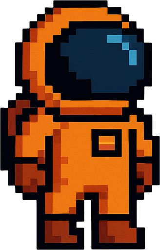 Pixel astronot olsun. Elbisesi turıncu olsun.
In-Game asset.  2d.  High contrast.  No shadows