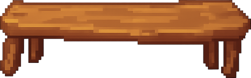 bench,plank,pixelart. No background. Transparent background. Blank background. No shadows. 2d. In-Game asset. flat