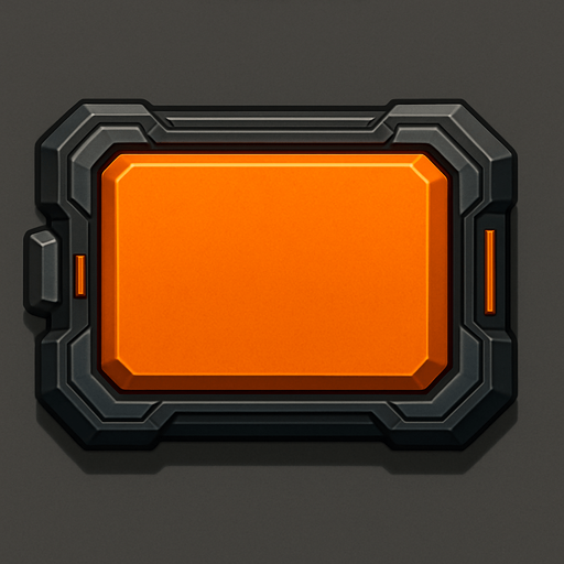 Create si-fi realistic Orange Rectangle BUTTON with 3D views. In-Game asset. 2d. High contrast. With shadows..
In-Game asset.  2d.  High contrast.  No shadows