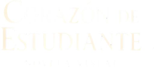 Create a title screen logo with the following text:
"Corazón de Estudiante - Novela Visual"
Behind the text, the Andromeda Galaxy (M31) stretches across the background, creating a dreamy, cosmic atmosphere that evokes mystery and romance.