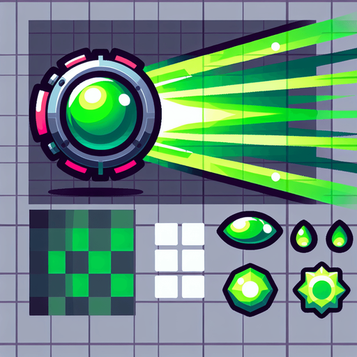 green cartoon laser.
Single Game Texture. In-Game asset. 2d. Blank background. High contrast. No shadows.