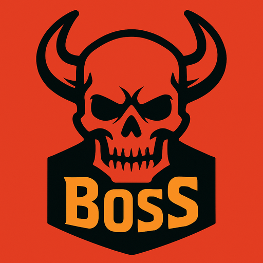 boss logo skull head.
In-Game asset.  2d.  High contrast.  No shadows