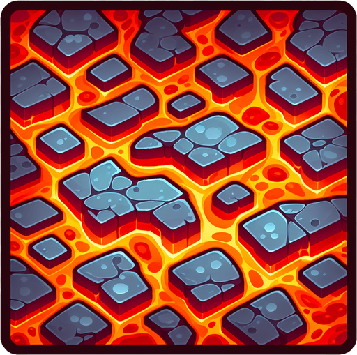 a cartoon lava floor. top-down view. tile-able so it can be repeated. no text..
Single Game Texture. In-Game asset. 2d. Blank background. High contrast. No shadows.