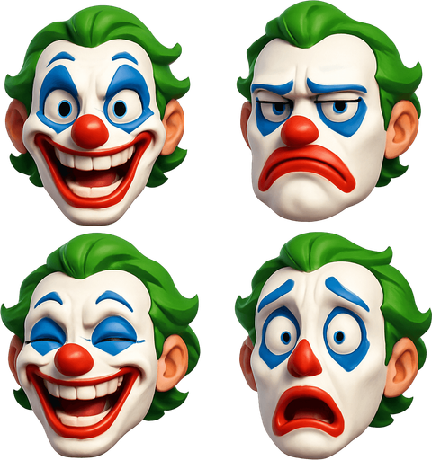 3D funny face meme joker. different faces look. face only
In-Game asset.  3D.  High contrast.  No shadows. face only