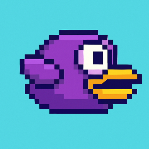 Top şeklinde flappy bird gibi bir kuş çiz ama mor renkli.
In-Game asset.  2d.  High contrast.  No shadows. flapptbird