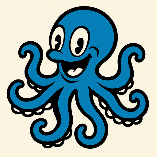 Rubber Hose Style octopus.
In-Game asset.  2d.  High contrast.  No shadows