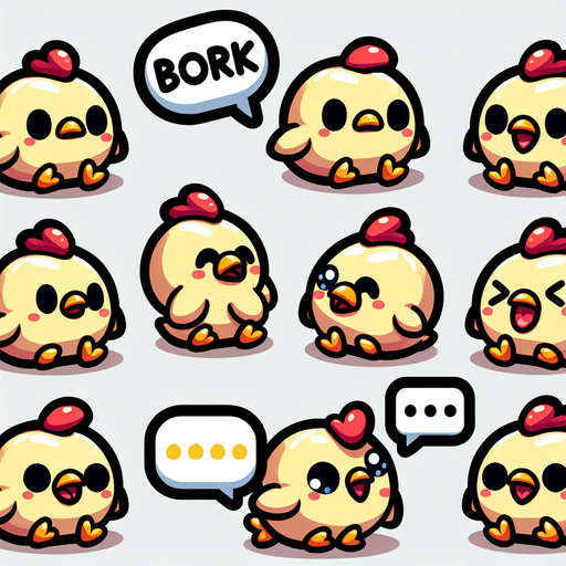 Chicken chicks with small bork speech bubbles.
Single Game Texture.  In-Game asset.  2d.  Blank background.  High contrast.  No shadows