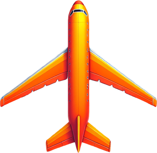 A cargo plane from top view (2d) of orange colour.
Single Game Texture. In-Game asset. 2d. Blank background. High contrast. No shadows.