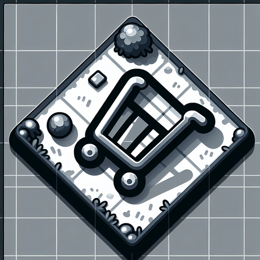 Top-down image of a shopping cart.
Single Game Texture.  In-Game asset.  2d.  Blank background.  High contrast.  No shadows
