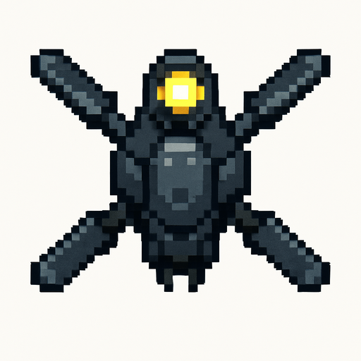 Flying pixel art flying drone, top down, insectoid design, yellow light on top.
In-Game asset.  2d.  High contrast.  No shadows