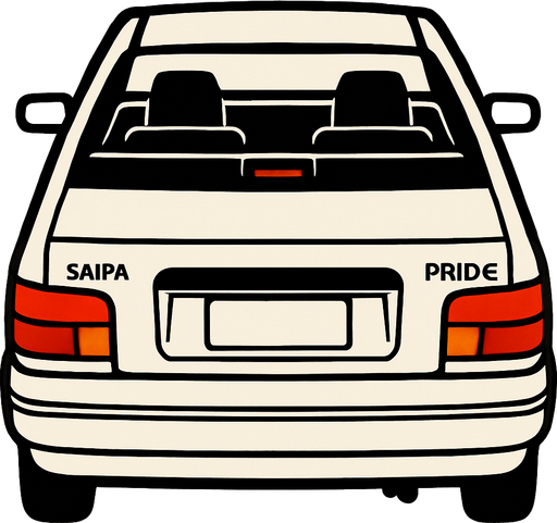 Beyaz saipa pride 131 arkasi ama yukaridan.
In-Game asset.  2d.  High contrast.  No shadows