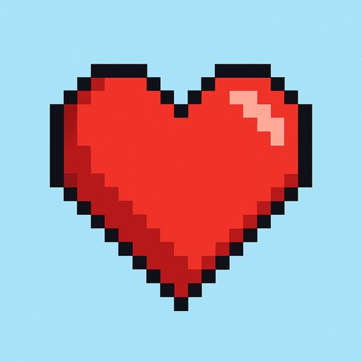 kalp şekli pixel art 2d.
In-Game asset.  High contrast.  No shadows