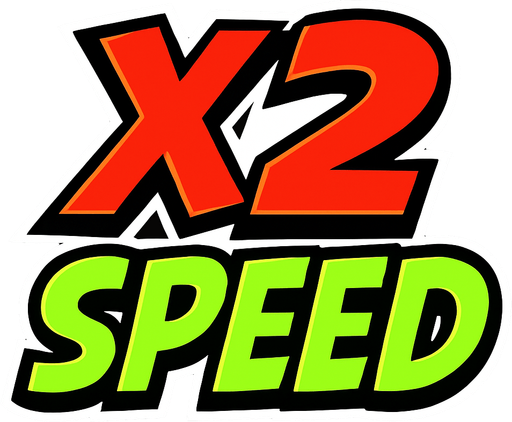 Display icon that says X2 speed sci fi comic style font.
In-Game asset.  2d.  High contrast.  No shadows