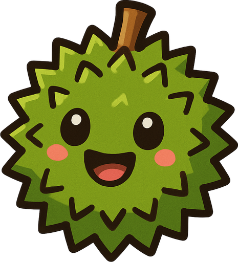 Durian with cute face.
In-Game asset.  2d.  High contrast.  No shadows