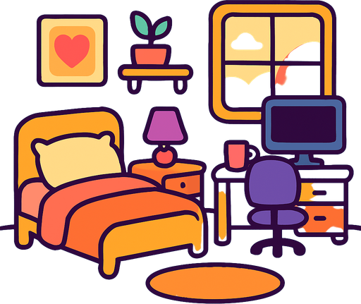 create a cute room, lo fi room.
In-Game asset.  2d.  High contrast.  No shadows