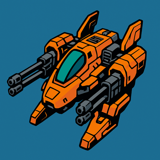 Space ship with guns.
In-Game asset.  2d.  High contrast.  No shadows
