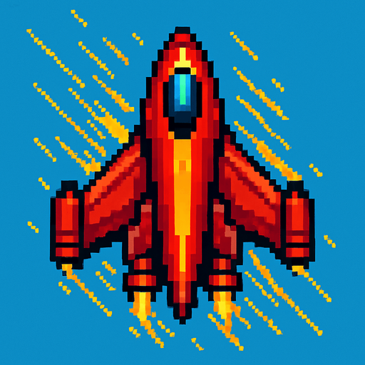 Пиксельный корабль с видом сверху олицетворяющий скорость.
In-Game asset.  2d.  High contrast.  No shadows