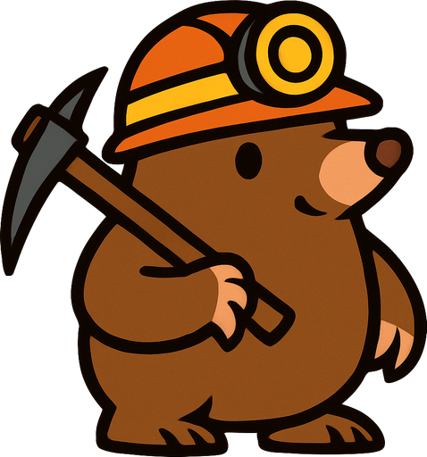 Mole with a minerer's hat and a pickaxe.
In-Game asset.  2d.  High contrast.  No shadows