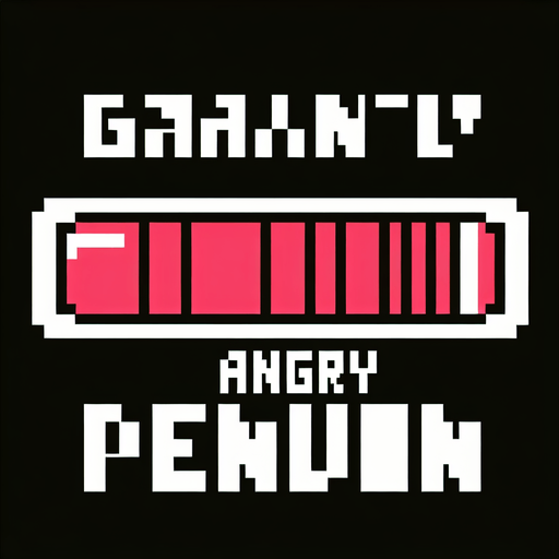 A 8-bit life bar (not a tavern, is a life bar to a  life of the character) with a text written above  "Giant angry penguin".
A