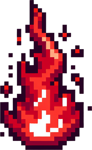 red flame. flat pixelated. 8 bit..
Single Game Texture. In-Game asset. 2d. Blank background. High contrast. No shadows.