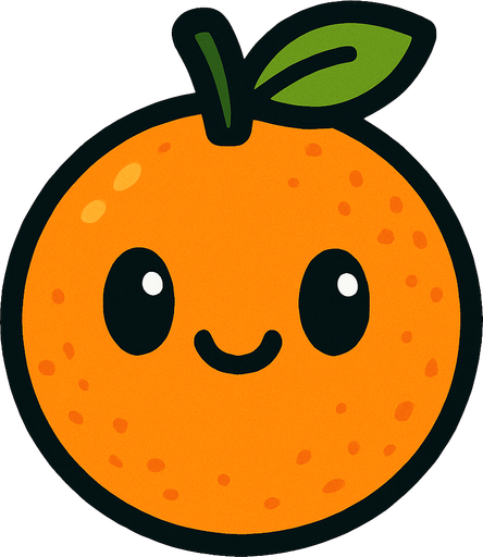Orange with cute face.
In-Game asset.  2d.  High contrast.  No shadows