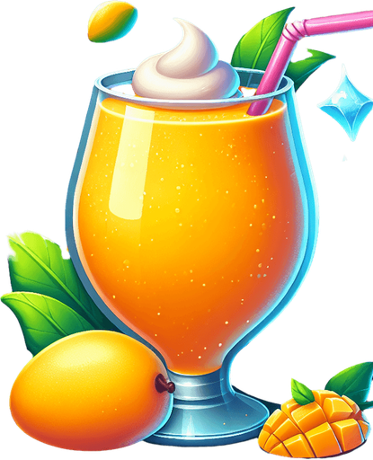 A nice glass of mango lassie.
Single Game Texture. In-Game asset. 2d. Blank background. High contrast. No shadows.