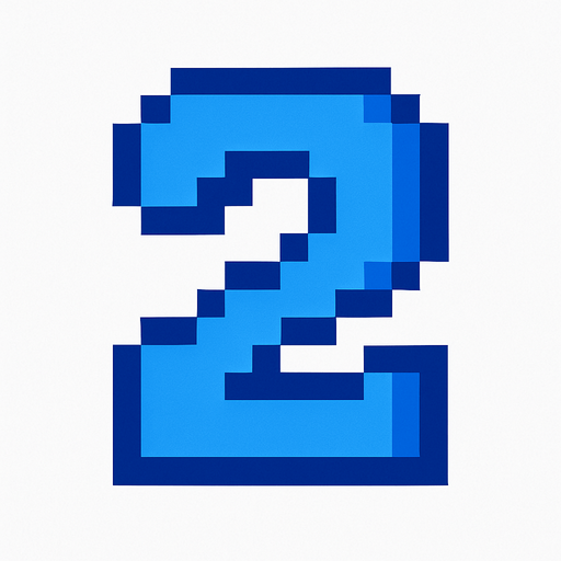 Número 2 azul, pixelart.
In-Game asset.  2d.  High contrast.  No shadows