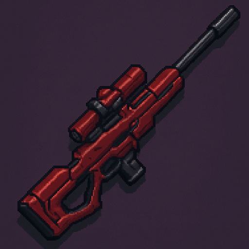 top down sci-fi sniper cannon, red metal, sleek, pixel art
