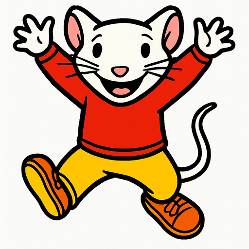 stuart little jumping and raised its arms.
In-Game asset.  2d.  High contrast.  No shadows. facing camera