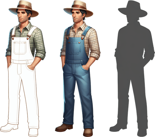 МУЖЧИНА ФЕРМЕР.
Single Game Texture. In-Game asset. 2d. Blank background. High contrast. No shadows.