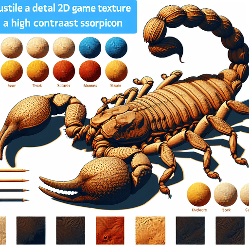 Large desert scorpion.
Single Game Texture. In-Game asset. 2d. Blank background. High contrast. No shadows.