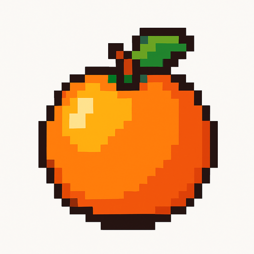 8 bit orange.
In-Game asset.  2d.  High contrast.  No shadows