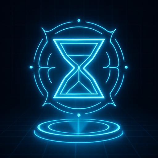 3d hologram neon cyberpunk hourglass symbol magic sigil corporate logo projection flat symmetrical time slowing