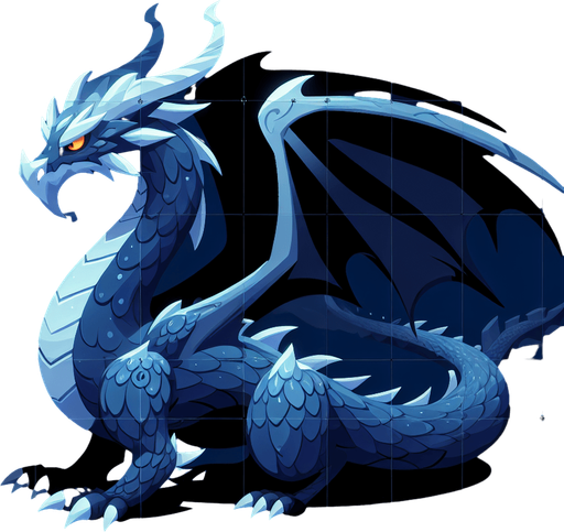 arka planı lacivert ejderha animasyon şeklinde.
Single Game Texture.  In-Game asset.  2d.  Blank background.  High contrast.  No shadows