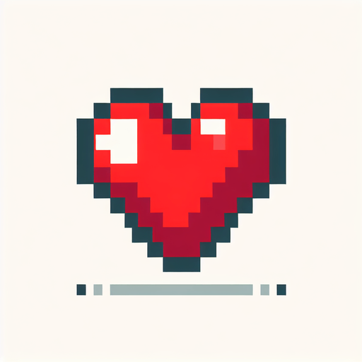 8-bit heart icon..
Single Game Texture. In-Game asset. 2d. Blank background. High contrast. No shadows.