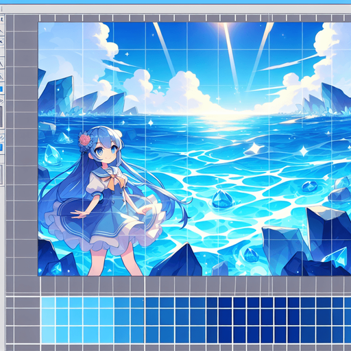 anime style blue water.
Single Game Texture.  In-Game asset.  2d.  Blank background.  High contrast.  No shadows