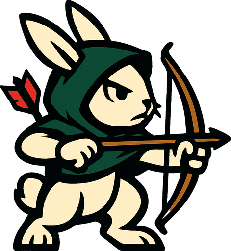conejo con archo y flecha mirando hacia la derecha y capucha tiene.
In-Game asset.  2d.  High contrast.  No shadows